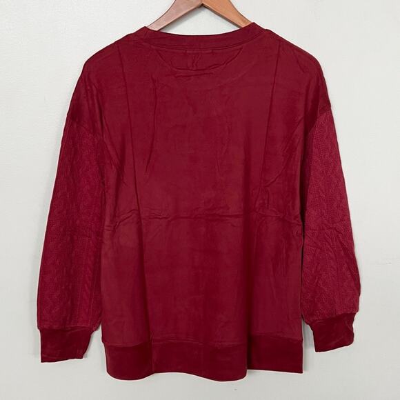 New OFEEFAN Crewneck Sweatshirts Cable Knit Sleeve Lightweight Brick Red Women’s - Picture 5 of 12